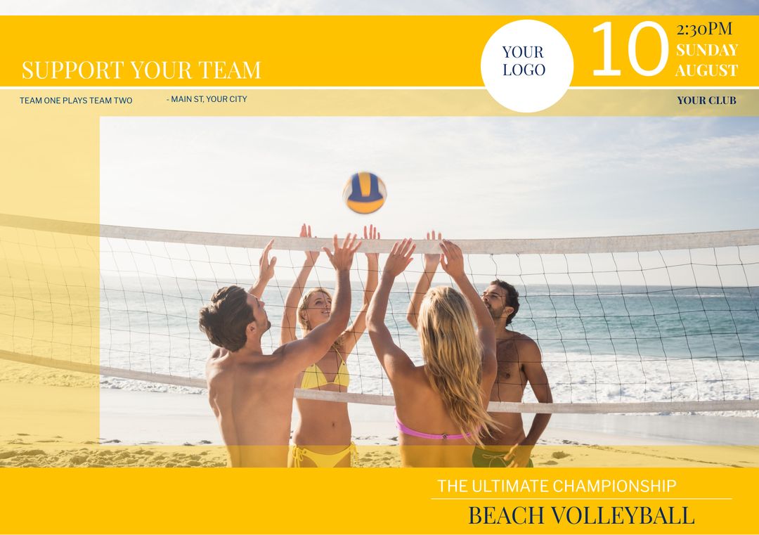 Energetic Beach Volleyball Game Inviting Sporting Spirit