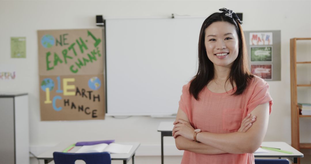 Confident Teacher Smiling in Classroom Environment - Free Images, Stock Photos and Pictures on Pikwizard.com