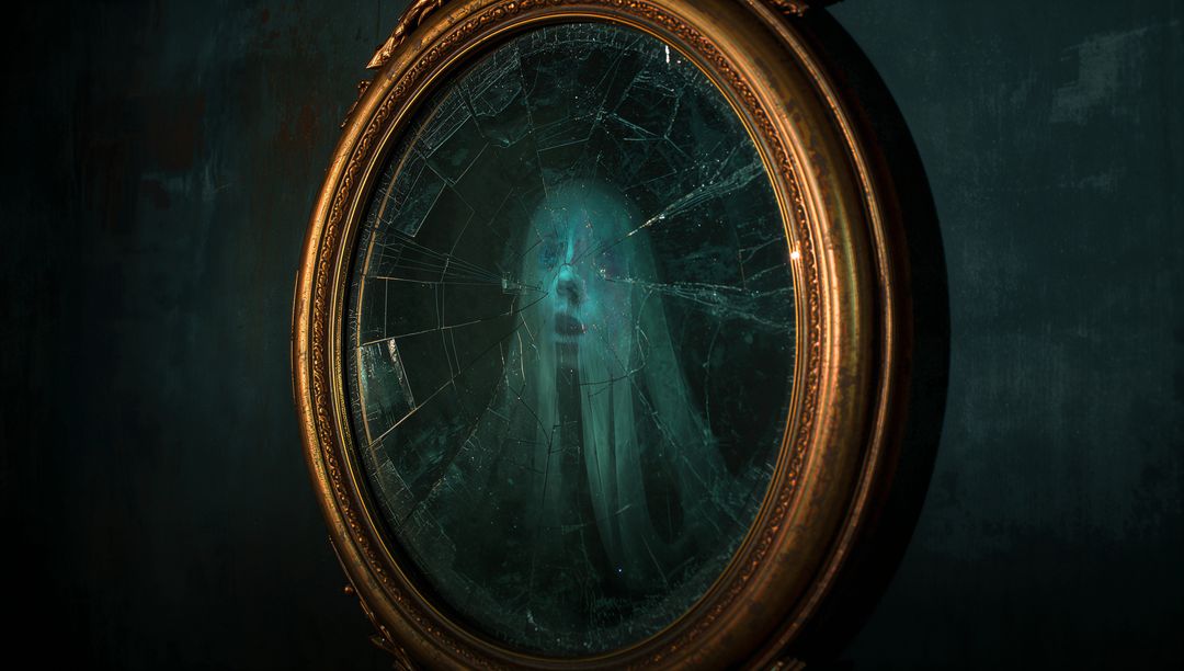 Haunted Antique Mirror with Phantasmal Reflection