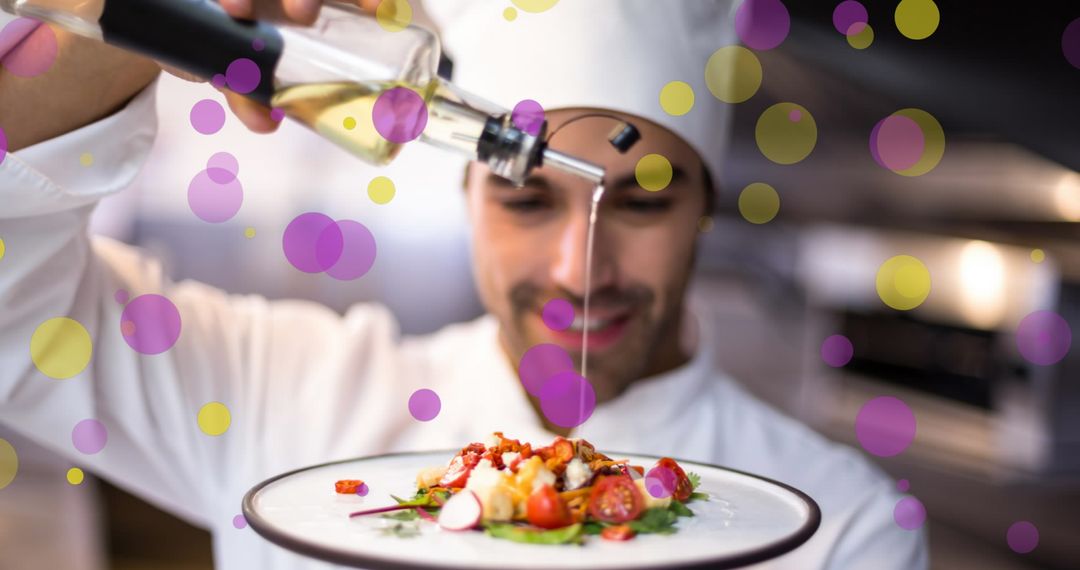 Chef Dazzling Plated Dish in Vibrant Ambiance