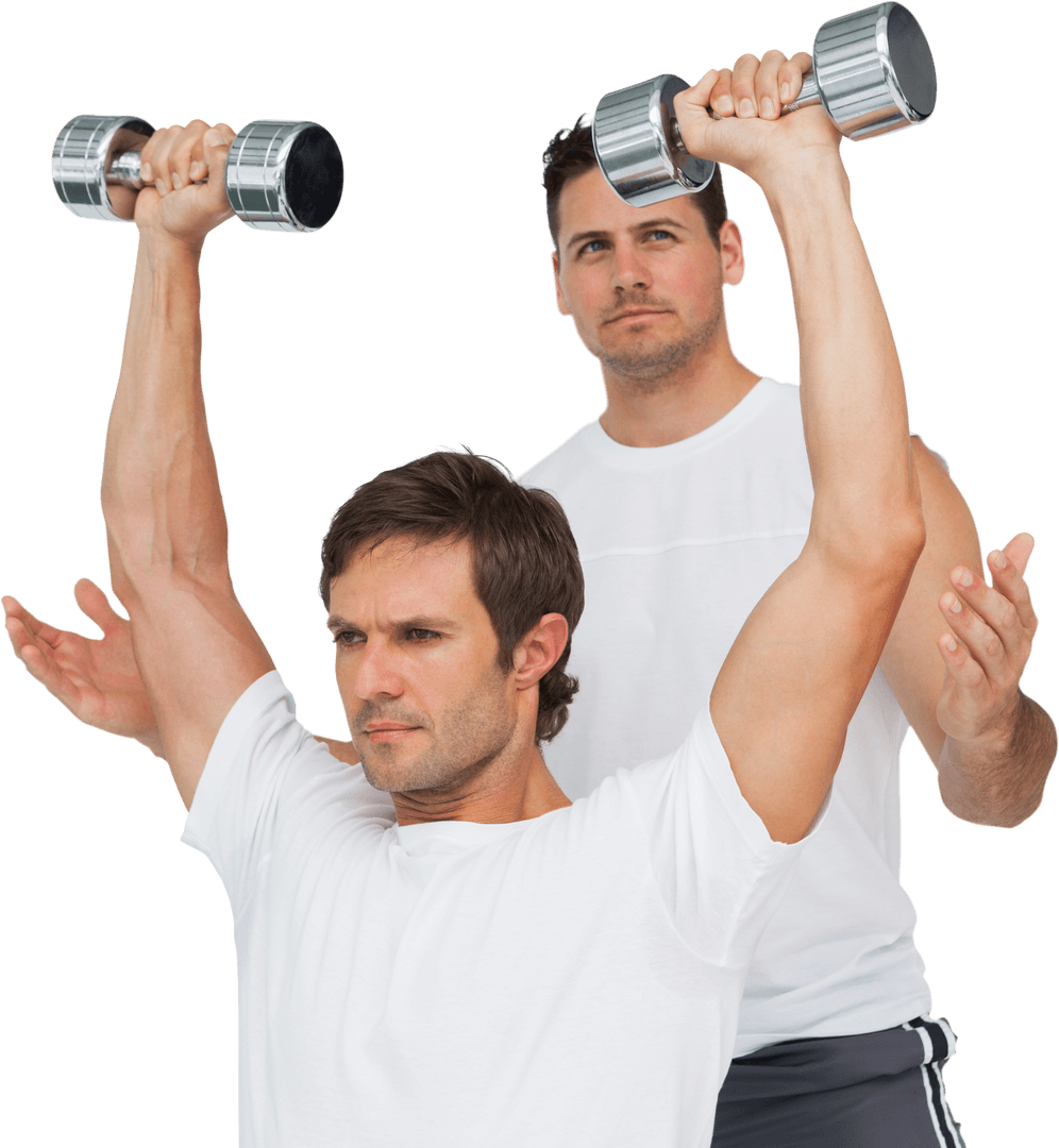 Transparent Personal Trainer Assisting Workout with Dumbbells