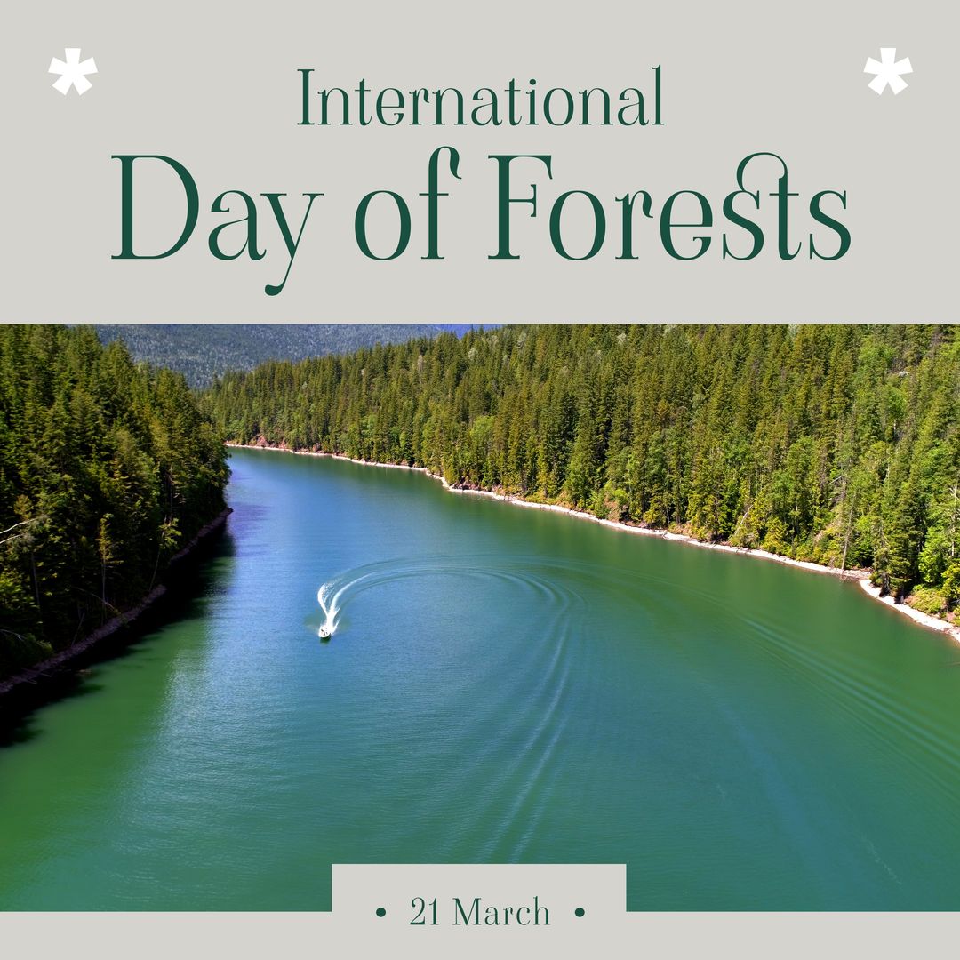 International Day of Forests Scenic River and Evergreen Trees Celebration - Download Free Stock Templates Pikwizard.com