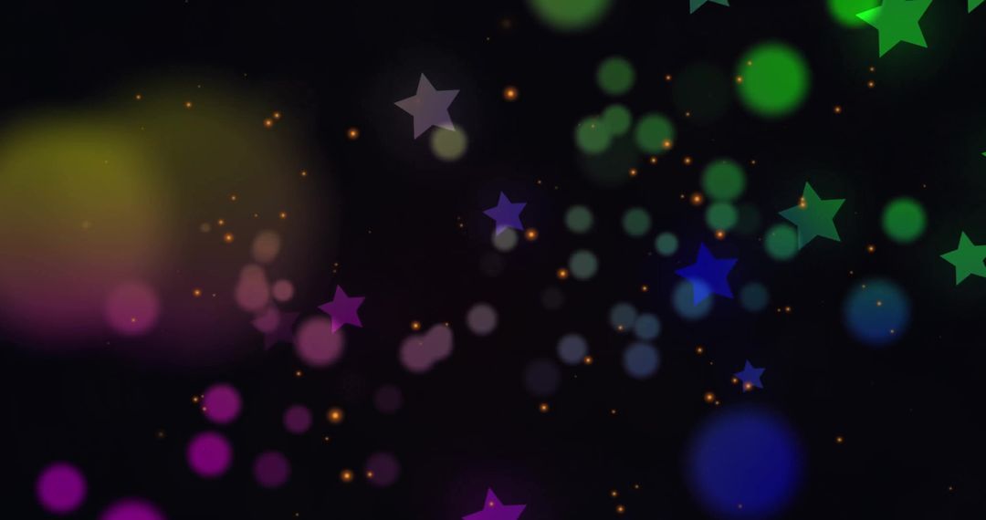 Vibrant Stars and Bokeh Lights on Black Background