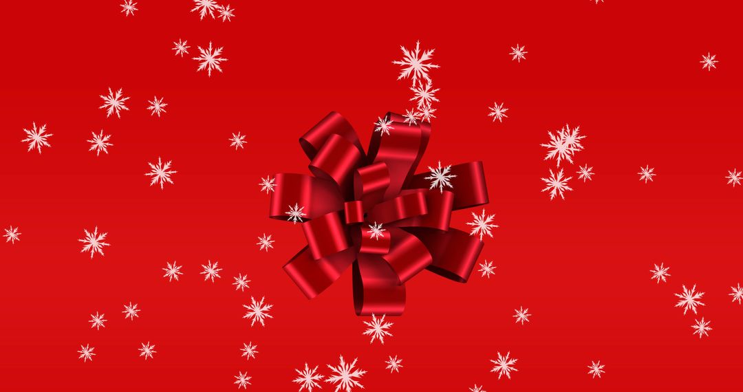 Festive Red Ribbon and Snowflakes on Vibrant Background