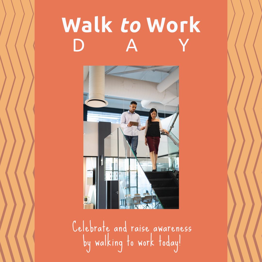 Walk to Work Day Poster with Business People in Office - Download Free Stock Templates Pikwizard.com