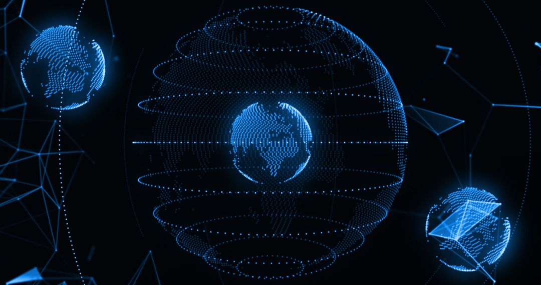 Digital Network Connections Across Spinning Globe Visualization
