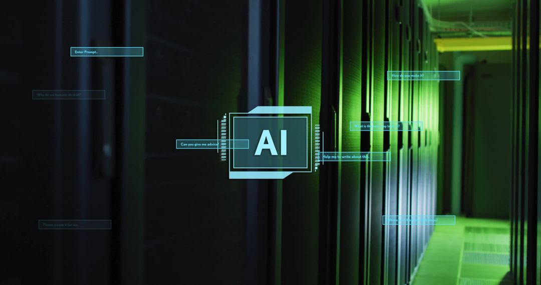 AI Digital Interface on Server Room Walls