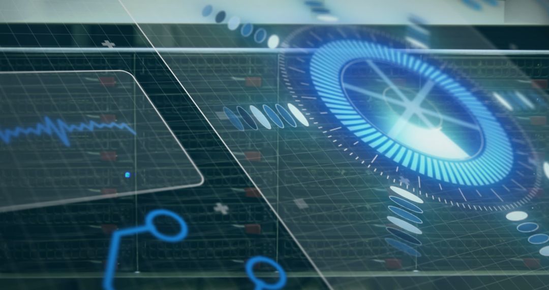 Futuristic Data Visualization with Digital Grid and Icons