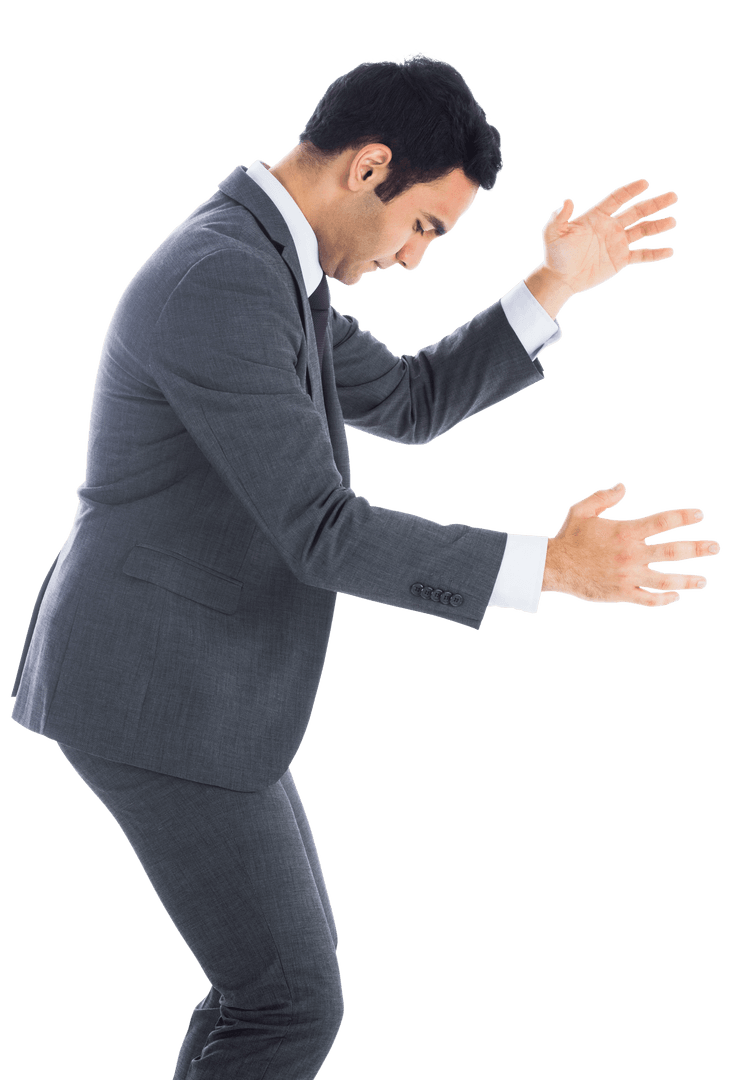 Biracial Businessman Simulating Virtual Interaction Transparent Background