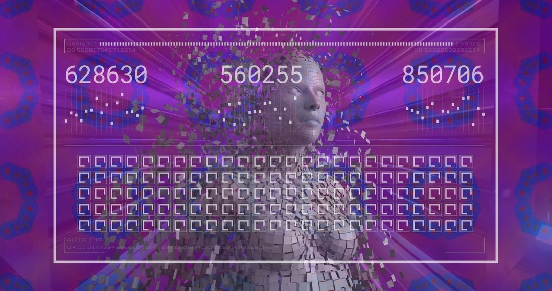 Digital Human with Data Processing on Vibrant Purple Background