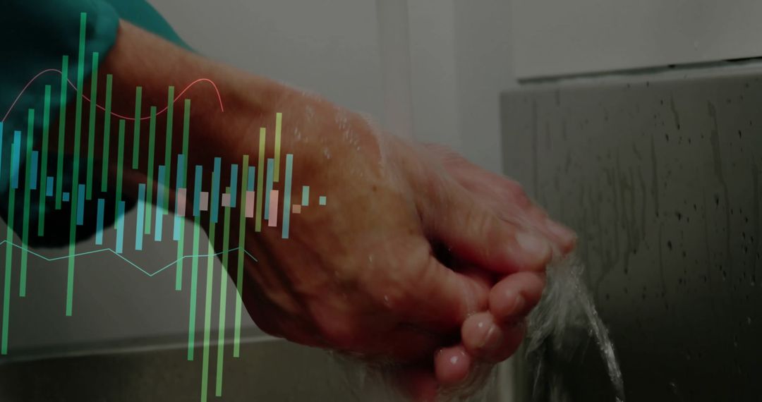 Hands Washing with Soap and Data Overlay for Clean Technology