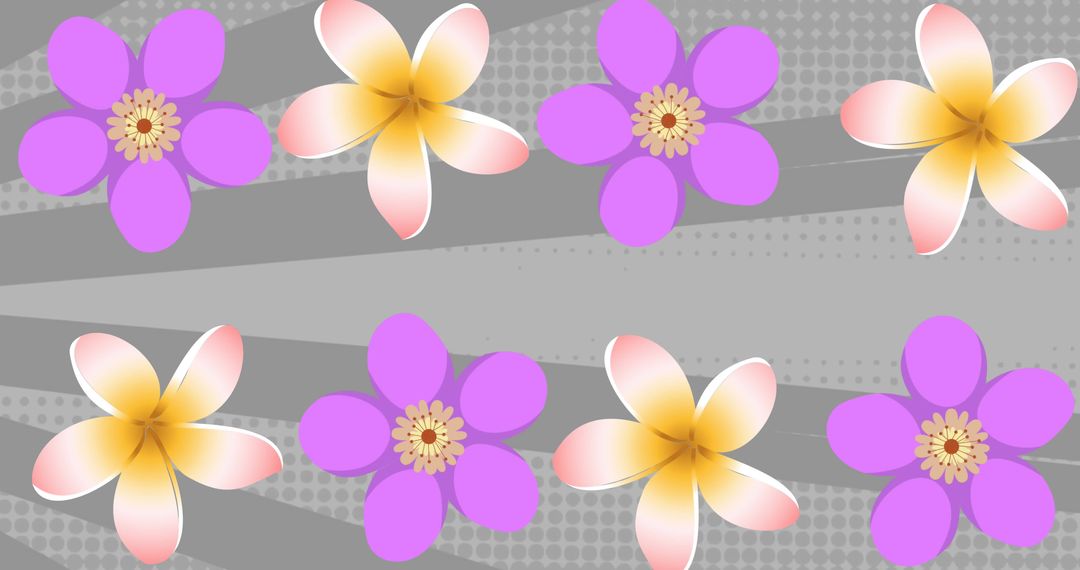 Abstract Floral Pattern with Colorful Blooms on Gray Stripes