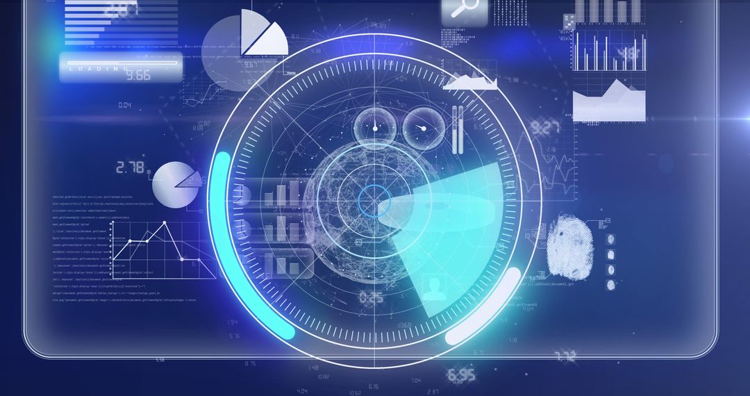 Futuristic Scientific Interface with Radar and Data Visualization