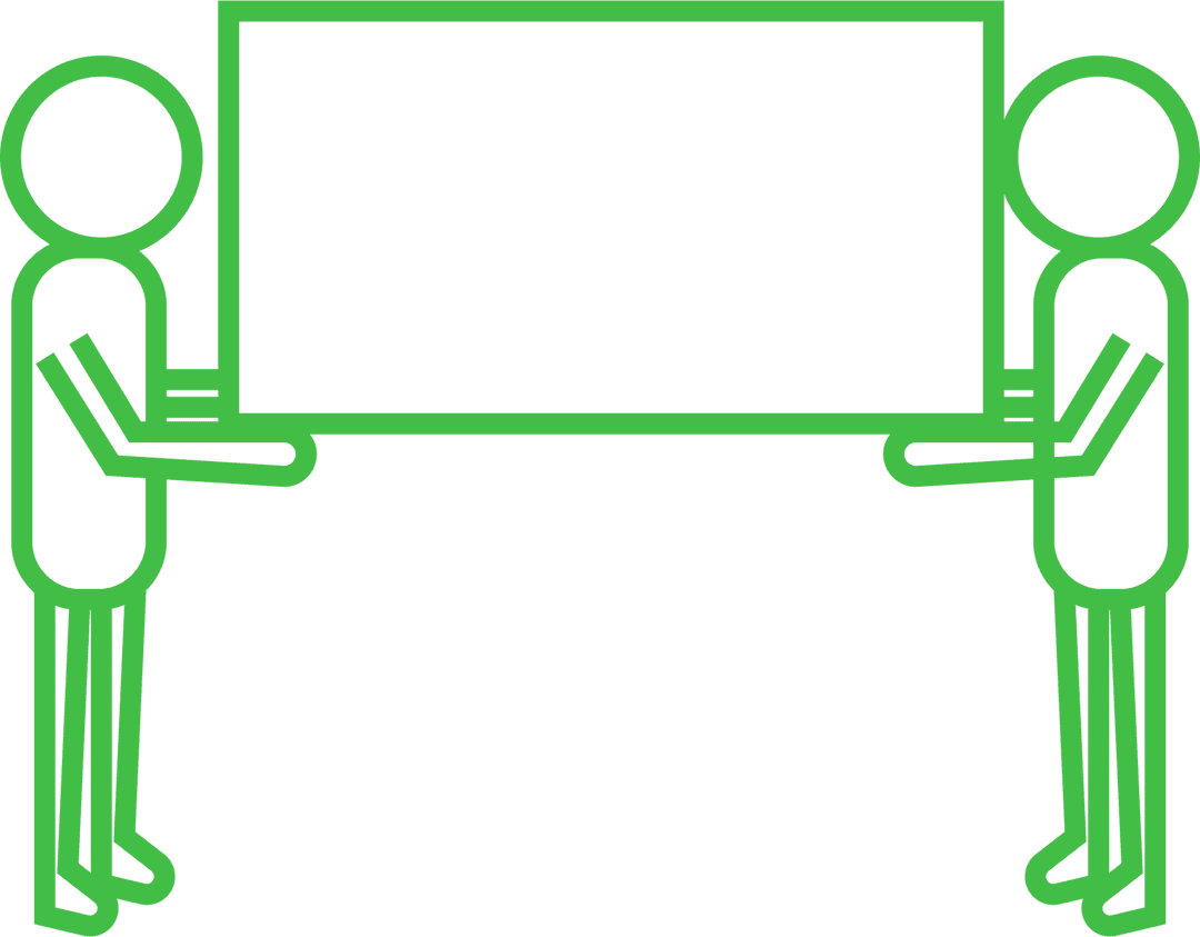 Two Green Figures Holding Blank Card on Transparent Background
