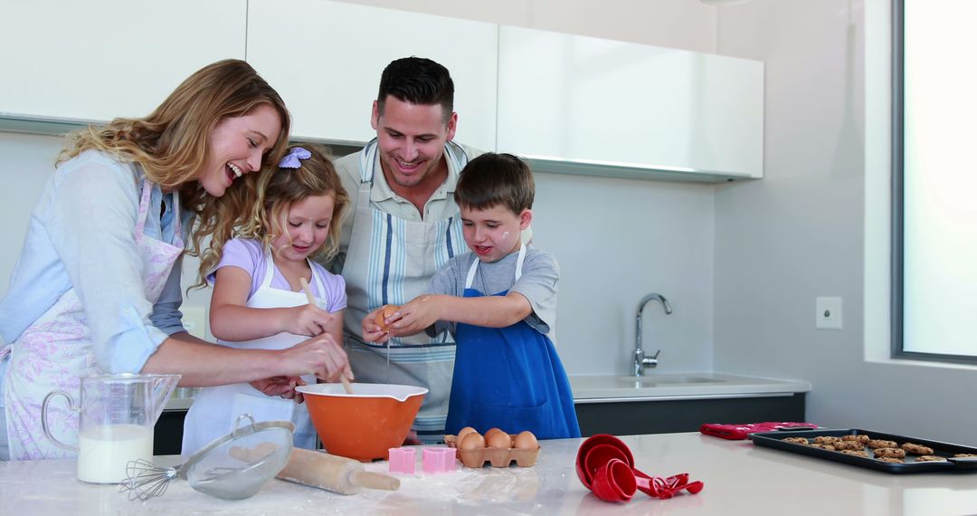 Family Bonding in Modern Kitchen Baking Together Happily