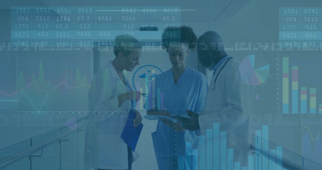 Doctors Analyzing Medical Data with Digital Charts in Hospital