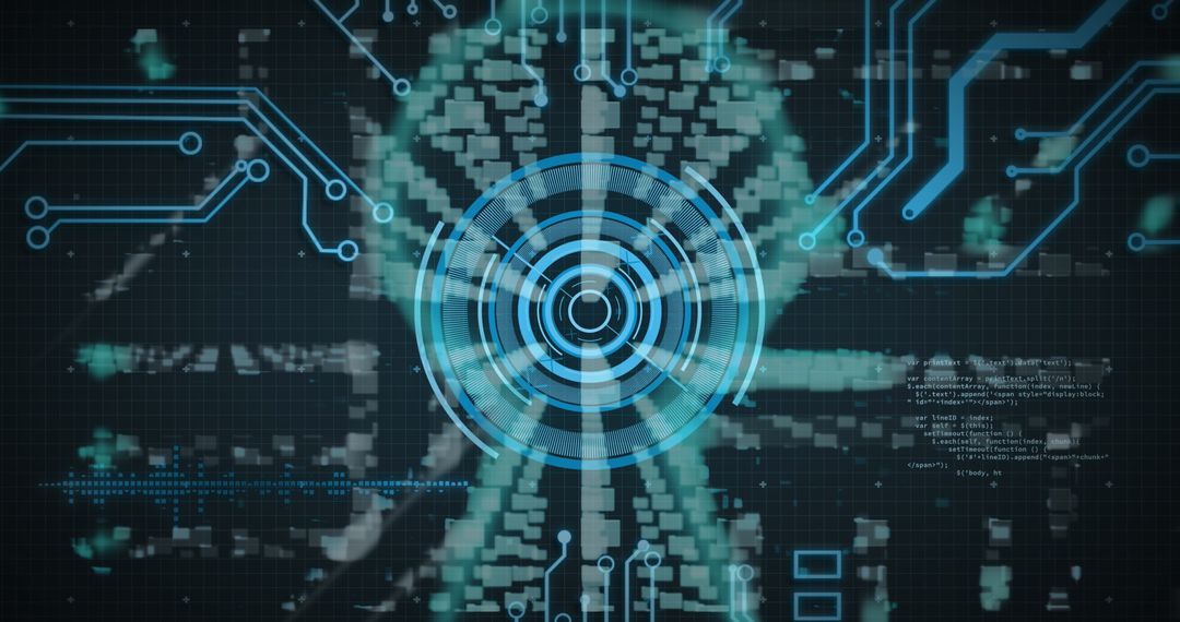 Futuristic Digital Interface with Circuit Board and Security Elements
