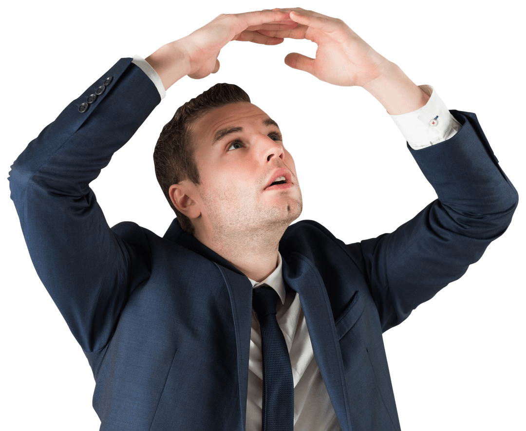 Businessman with transparent scare from uncertain situation