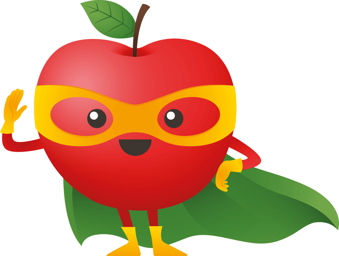 Superhero Apple Character on Transparent Background in Costume