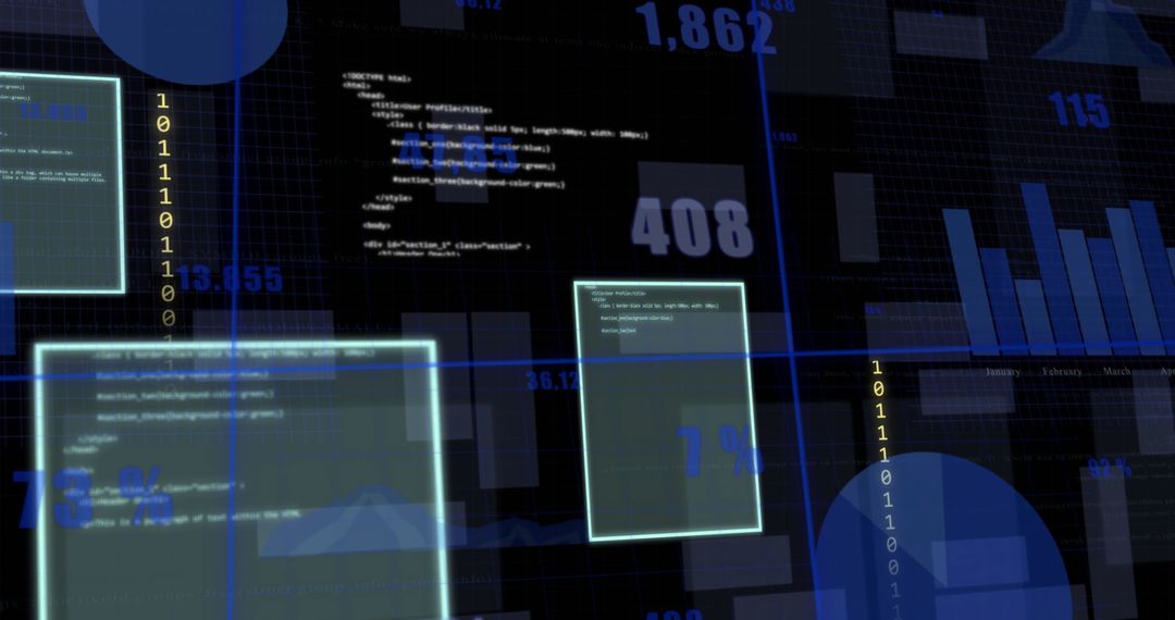 Abstract Data Visualization with Code and Charts on Dark Background - Free Images, Stock Photos and Pictures on Pikwizard.com