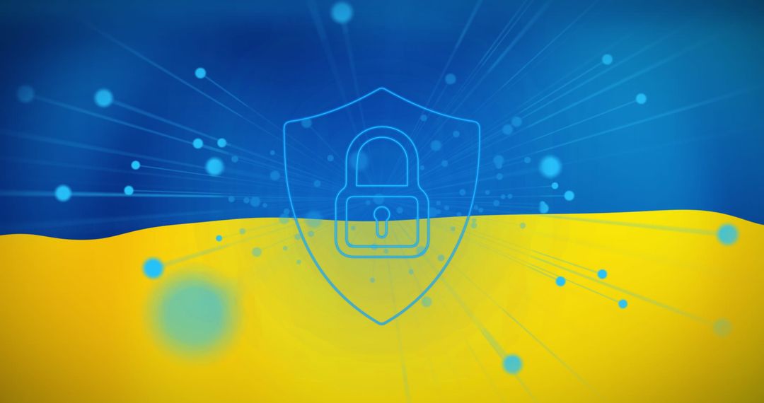 Cybersecurity Concept with Lock on Ukrainian Flag Colors