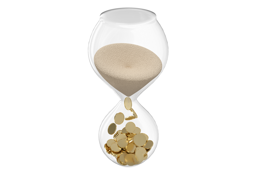 Transparent Hourglass with Sand Turning into Coins - Download Free Stock Images Pikwizard.com