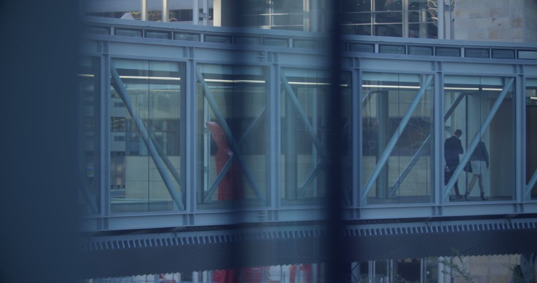 Silhouette of Business Figures Walking in Industrial-style Glass Skybridge - Free Images, Stock Photos and Pictures on Pikwizard.com