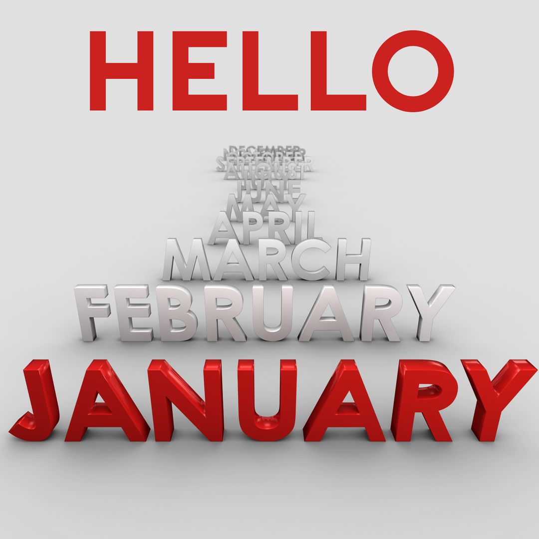 Stylized 3D Calendar Months with Bold Hello