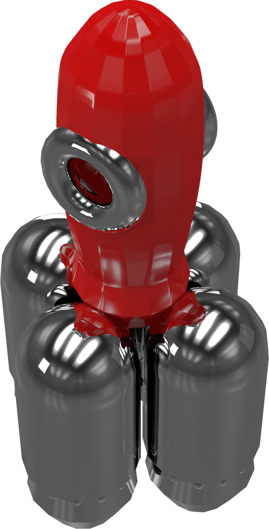 Shiny Red and Silver Retro Space Rocket Illustration Transparent Background