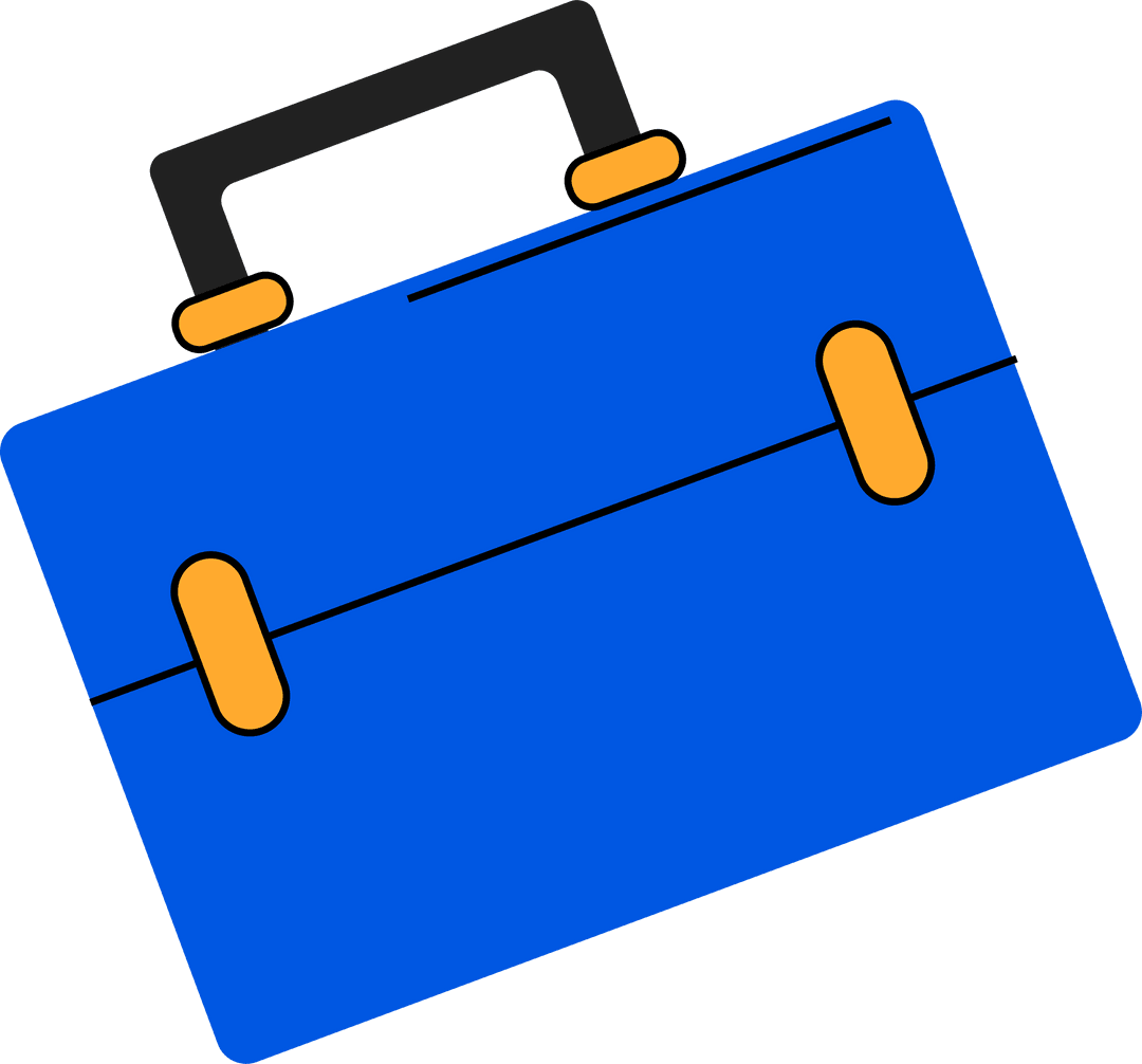 Blue Toolbox with Black Handle and Yellow Latches on Transparent Background