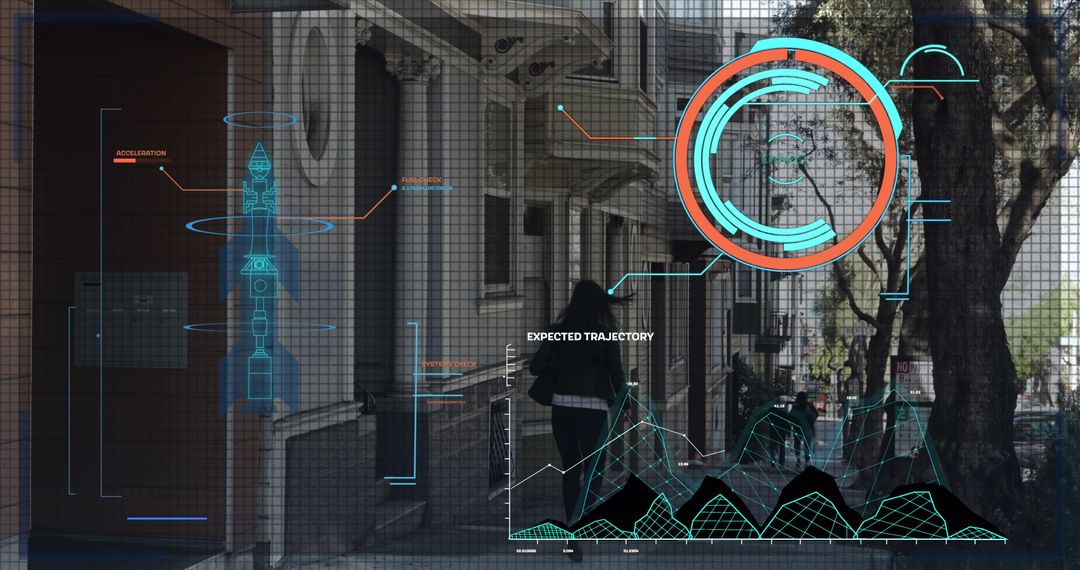 Futuristic Data Visualization Overlay on Urban Scene