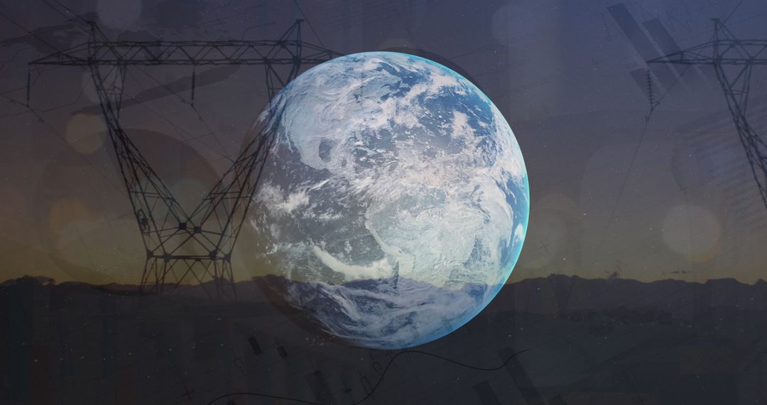 Earth Sphere with Pylons and Digital Overlay