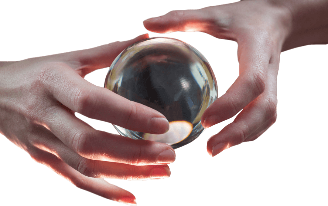 Hands Watching Transparent Crystal Ball for Fortune Telling