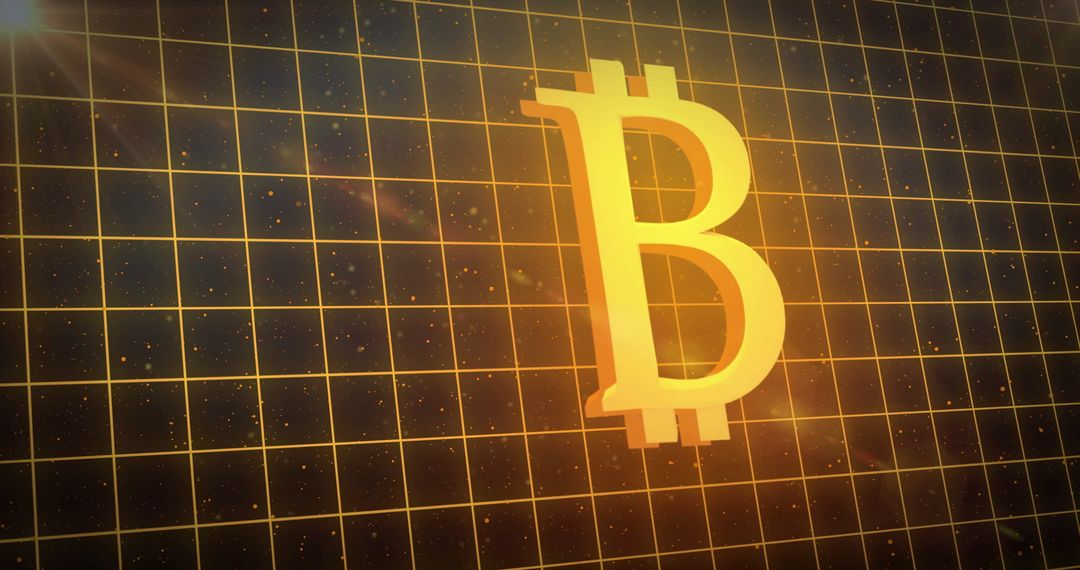 Digital Bitcoin Symbol with Retro Grid Background