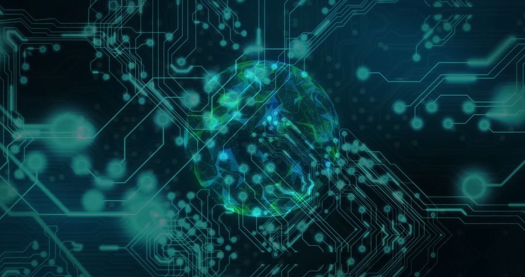 Futuristic Digital Globe on Circuit Board Background