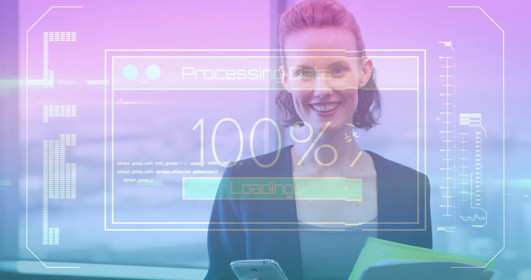 Digital Interface Display Over Woman Using Smartphone