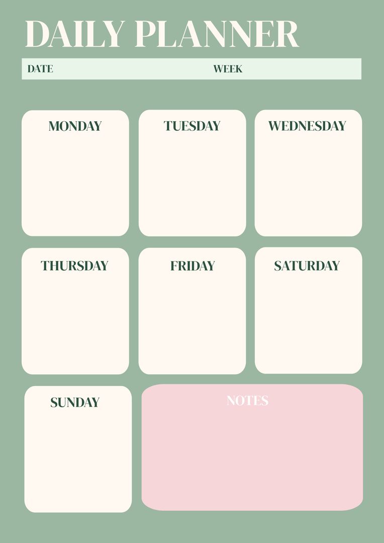 Weekly Daily Planner Template with Notes Section - Download Free Stock Templates Pikwizard.com