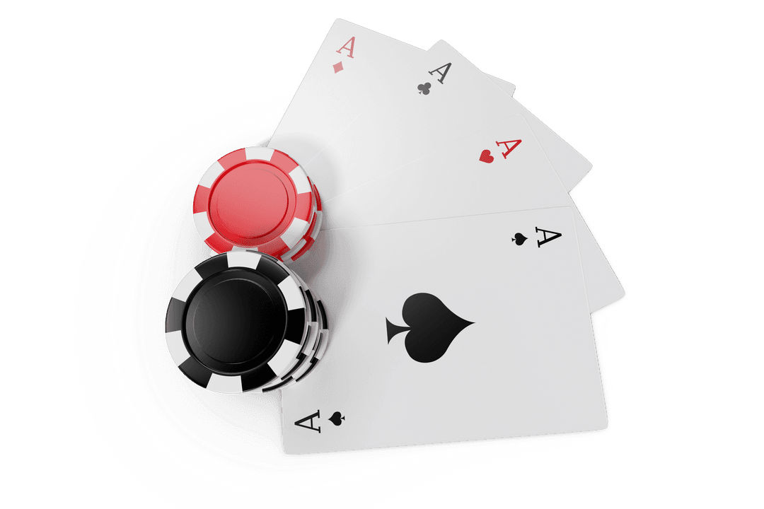 Transparent Casino Chips and Playing Cards with Aces Display