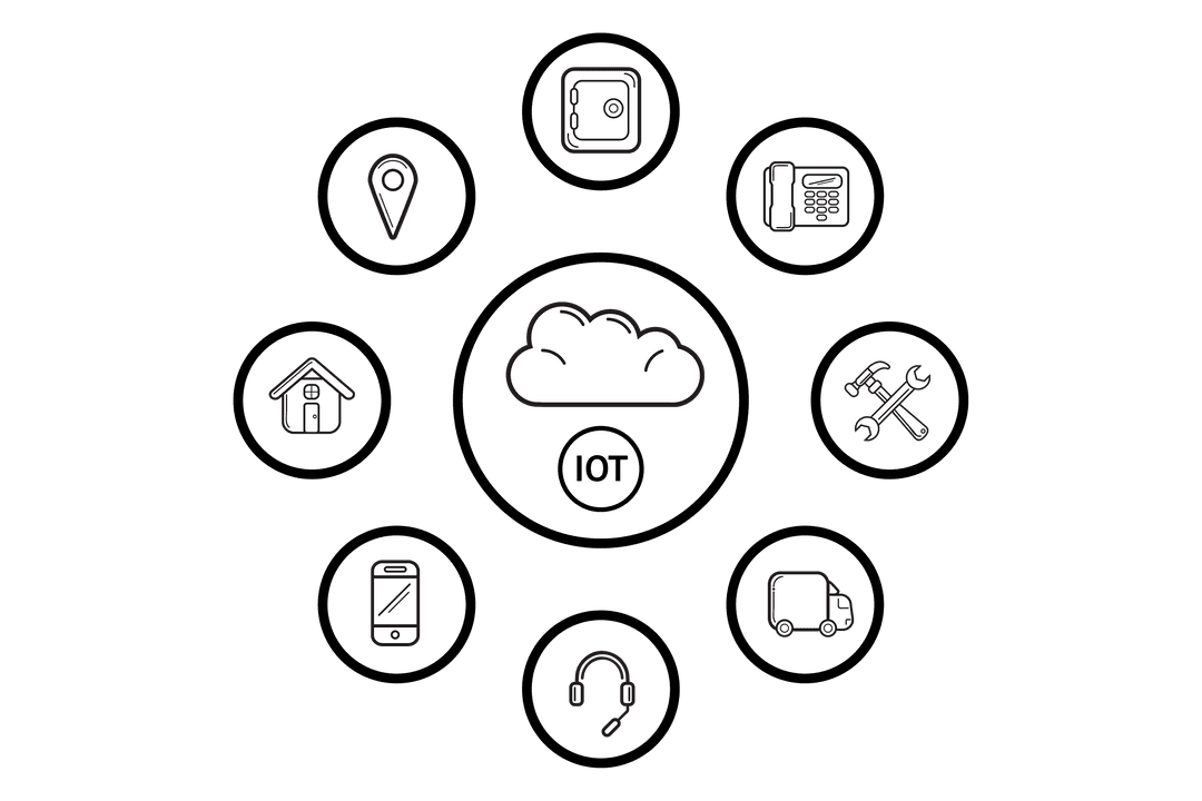 Cloud Communication Network with Icons on Transparent Background