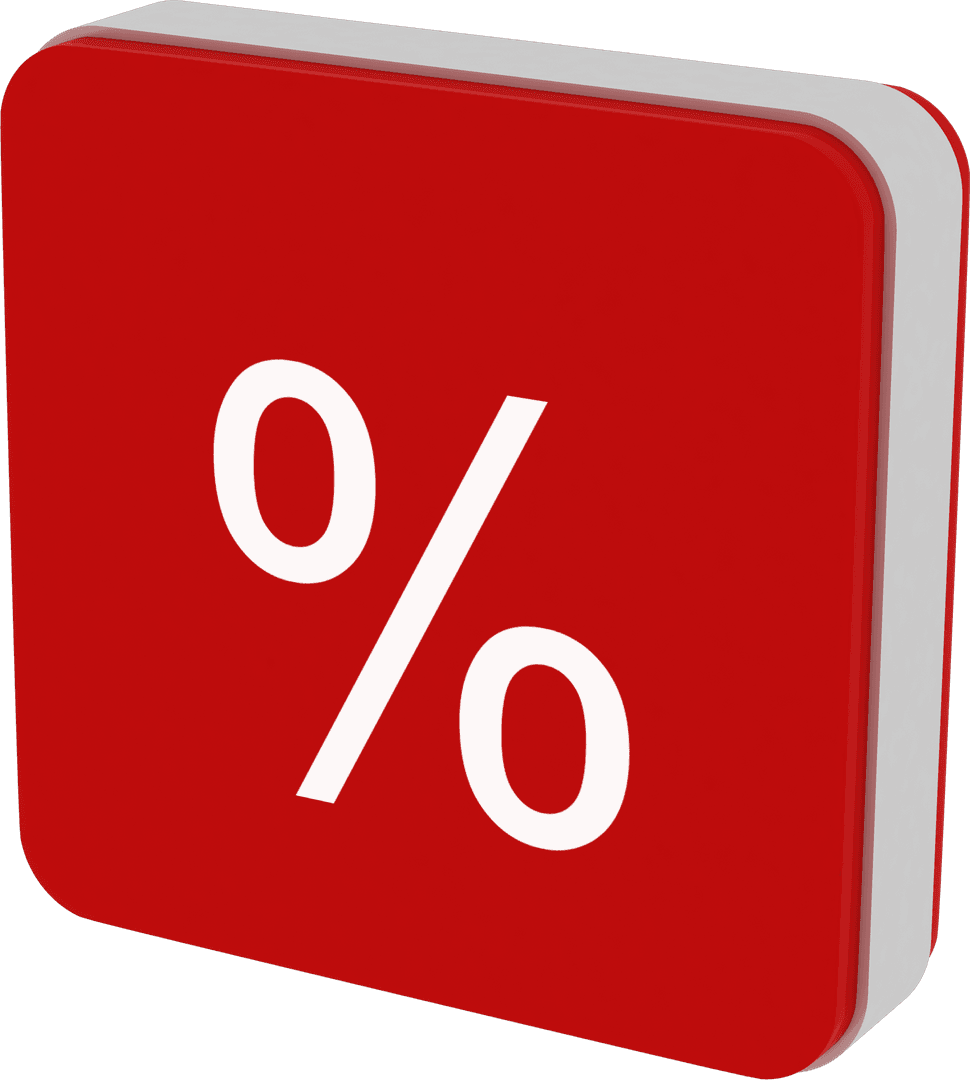 3D Red Transparent Percent Icon Isolated on White Background