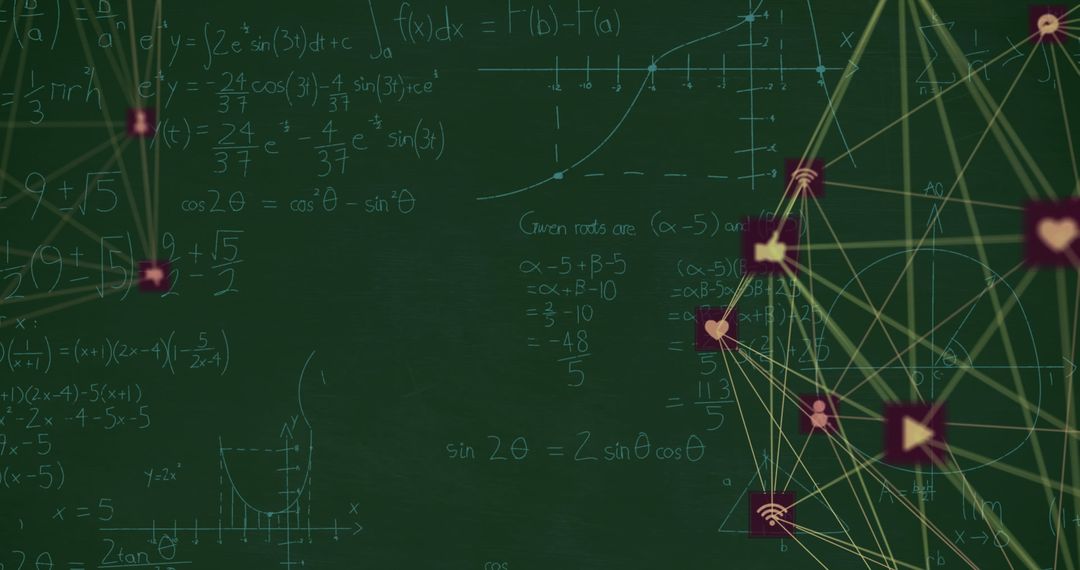 Complex Mathematical Equations with Geometric Patterns on Blackboard