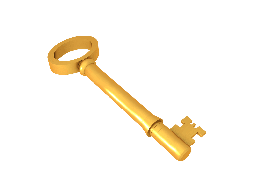 Golden Key Vector on Transparent Background Illustrating Security Concept