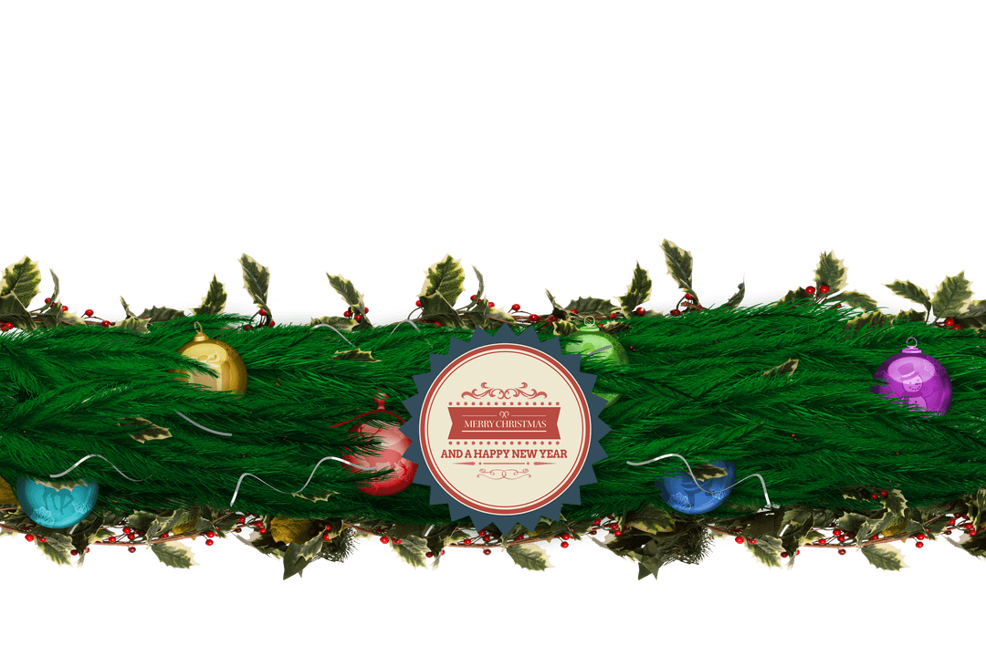 Festive Christmas Garland on Transparent Background with Baubles