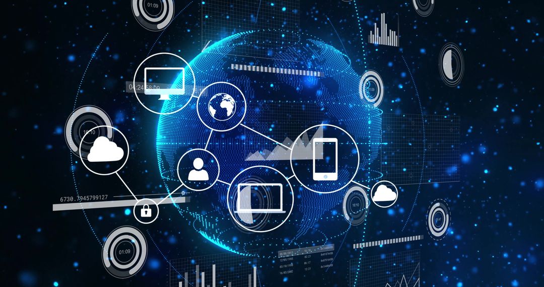 Digital Networking Globe with Security Icons Surround