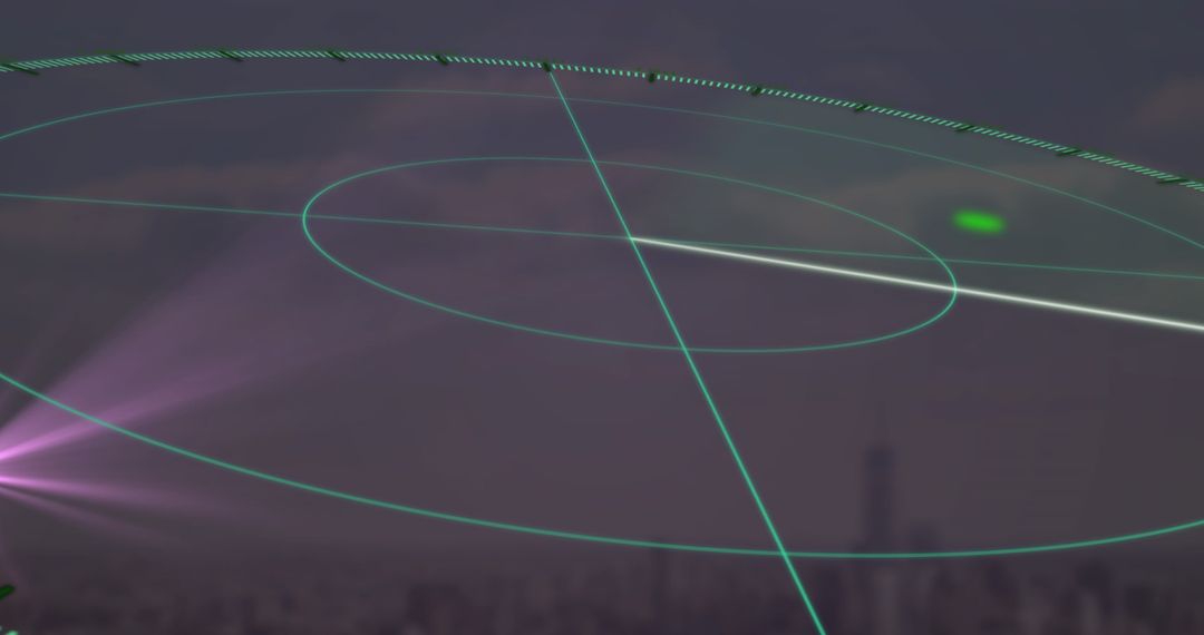 Digital Scope Display with Cityscape in Background