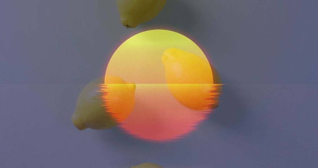 Abstract Digital Art with Lemons and Gradient Circle