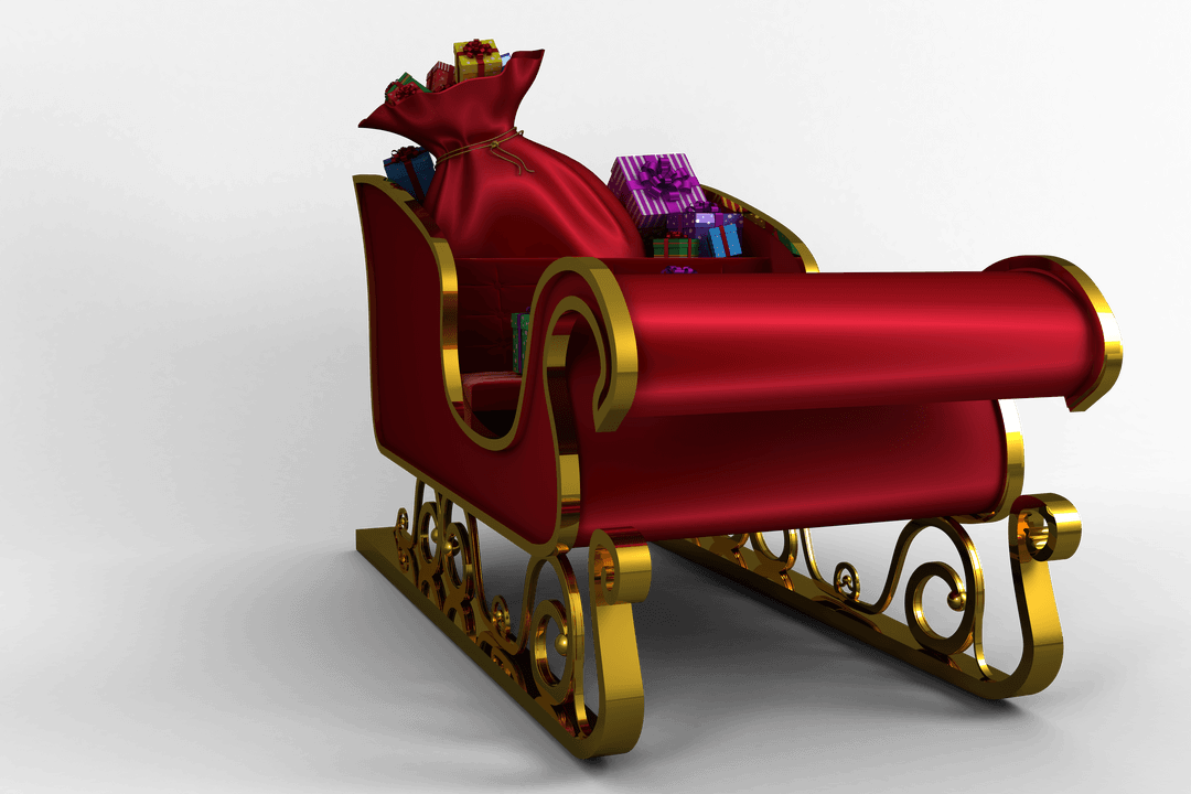 Santa Claus Sleigh with Presents on Transparent Background