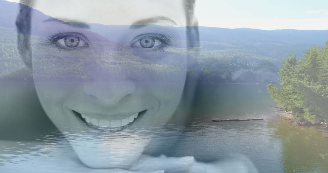 Serene Nature Scenery Blending with Joyful Portrait