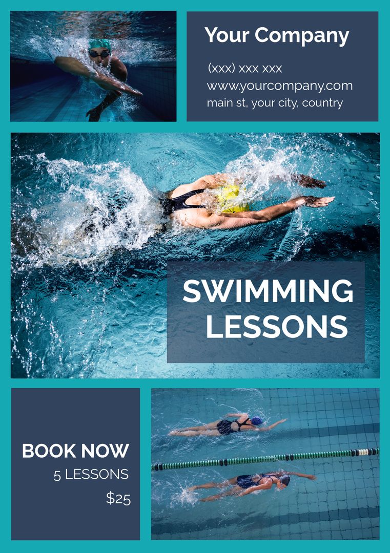 Professional Swimming Lessons Promotional Flyer Template - Download Free Stock Templates Pikwizard.com