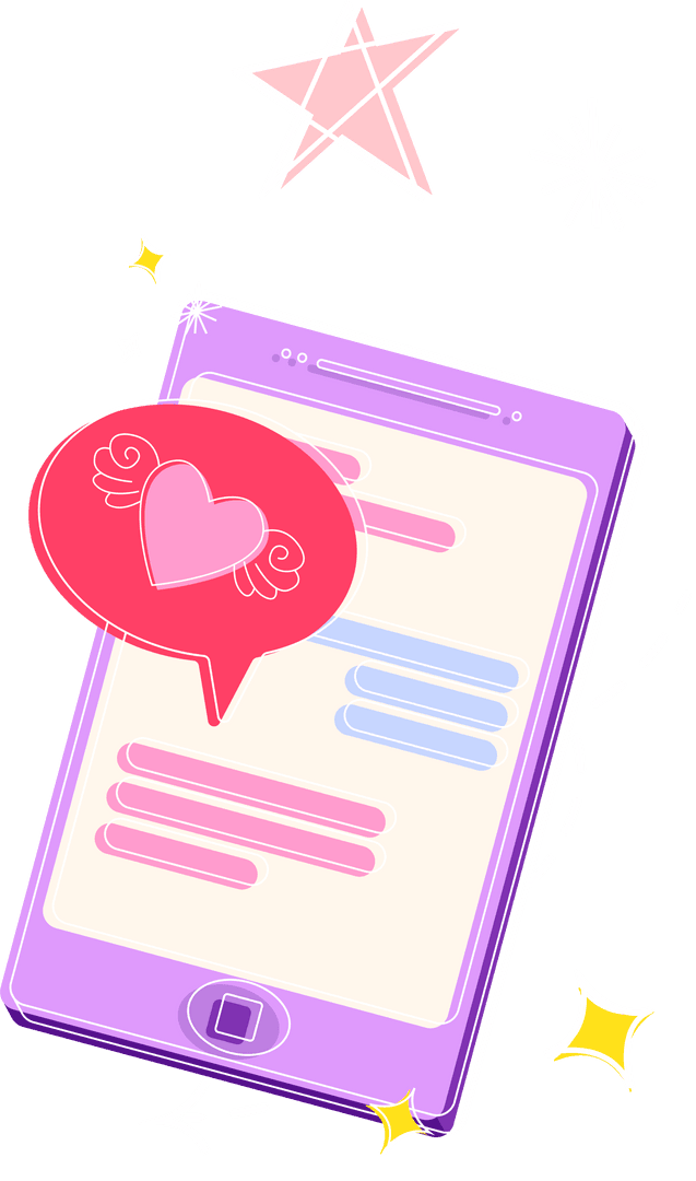 Whimsical Chat Conversation on Purple Smartphone with Transparent Background